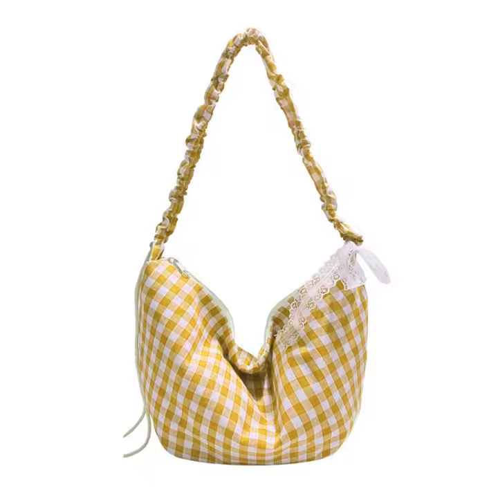 Bolso de hombro Hobos coreano Simple, bolso cruzado a cuadros de media luna, bolsos de lona de gran capacidad para niñas - 1