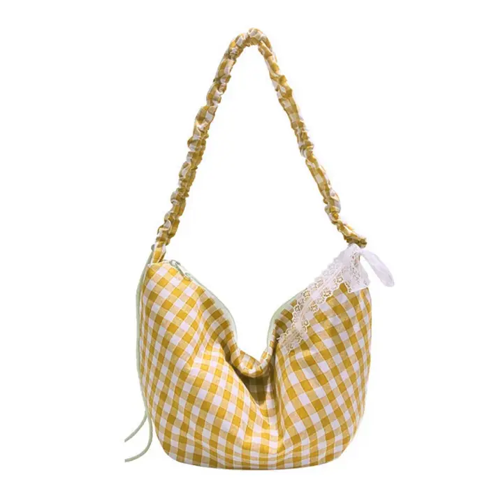 Bolso de hombro Hobos coreano Simple, bolso cruzado a cuadros de media luna, bolsos de lona de gran capacidad para niñas - 1