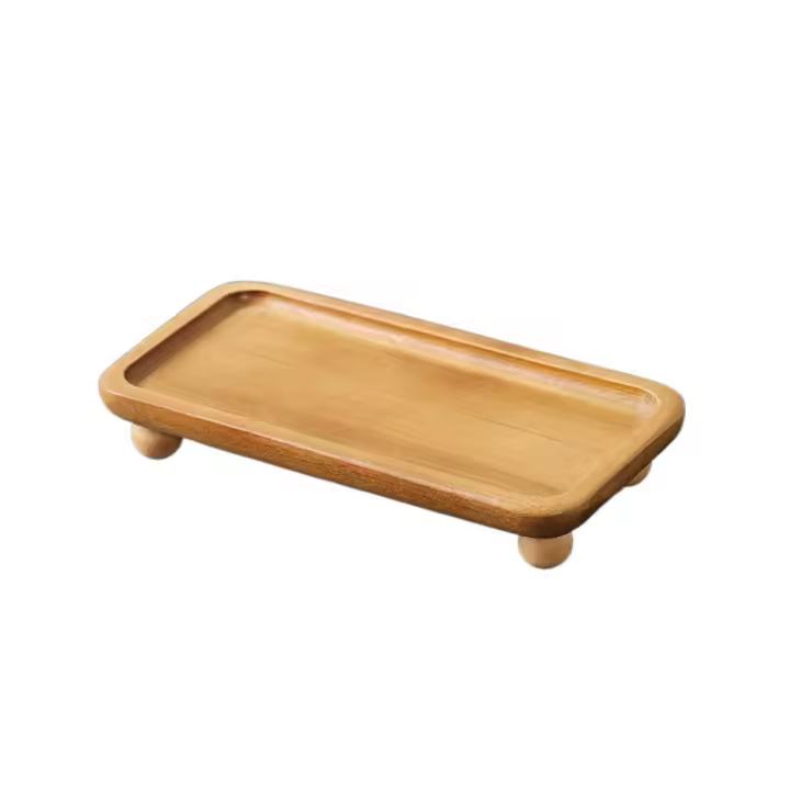 Bandeja de servicio de cocina Retro multiusos, soporte de Pedestal de madera decorativo portátil, plato de servicio de madera maciza reutilizable, decoración del hogar - 1