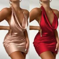 Vestido Corto de Verano 2025 Vestido Mini de Espalda Descubierto Sexy Halter con Pliegues para Mujeres Moda Nocturna para Clubes - details 0