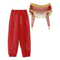 Harem de danza del vientre oriental para mujeres y niñas, gasa con lentejuelas de lunares, pantalones árabes brillantes para Halloween y carnaval - details 10