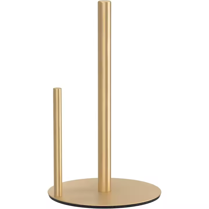 Portarrollos de cocina dorado, soporte de toalla de papel de acero inoxidable de primera calidad para organizar rollos de cocina, dispensador de rollos de encimera con Base ponderada - 1
