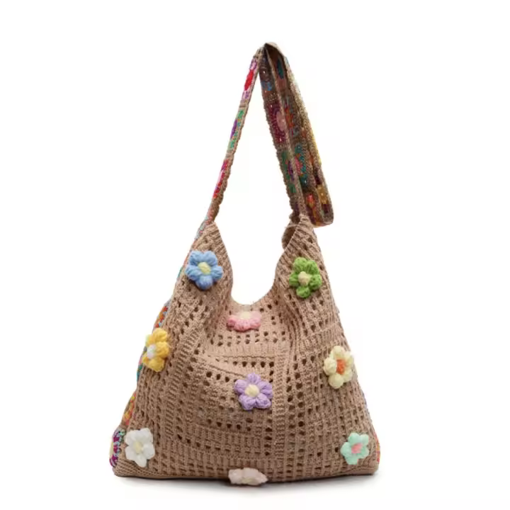 Bolso de hombro tejido bohemio, estilo étnico, gran capacidad, bandolera de ganchillo bohemio, estilo perezoso, bolso tejido informal calado - 1
