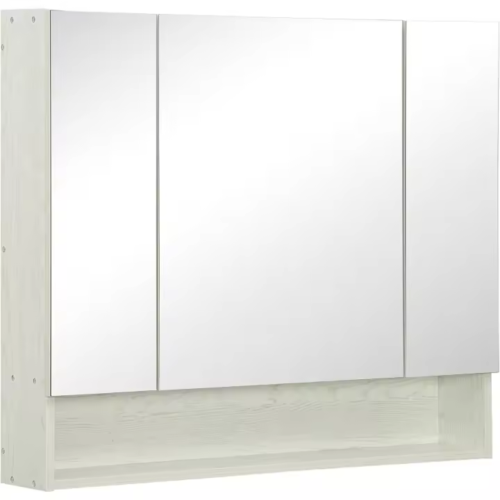 Armario de baño con espejo, armario de pared con 3 puertas, estante ajustable y compartimento, mueble de baño colgante para salón, 90x15x75 cm, blanco - 1