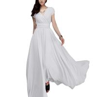 Gran oferta, vestido de noche largo bohemio de Color sólido con manga corta y cuello en V, cintura ajustada - details 12