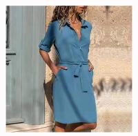 Vestido camisero de fiesta con cuello vuelto para mujer, manga tres cuartos, vestido informal holgado de talla grande, moda de verano - details 8