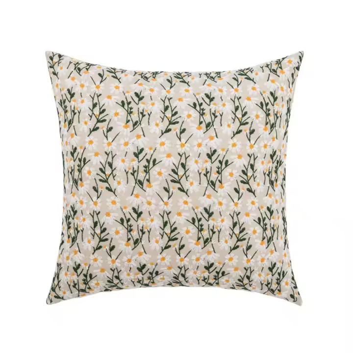 Decoración del hogar estilo INS funda de almohada bordada Floral 45x45cm funda de almohada de Margarita funda de cojín cuadrado sofá/cama - 1