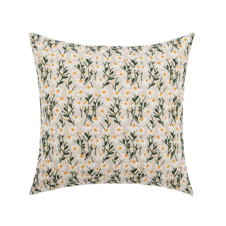 Decoración del hogar estilo INS funda de almohada bordada Floral 45x45cm funda de almohada de Margarita funda de cojín cuadrado sofá/cama - 1