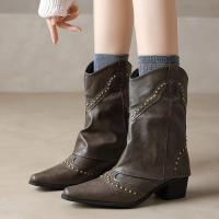 Botas matin con punta estrecha para mujer, botas de cuero a la moda, zapatos para mujer - details 6