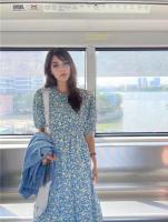 Vestido corpiño con mangas florales frescas para mujer, vestido largo romántico de estilo francés con temperamento suave, tejido de poliéster estampado - details 20