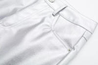Pantalones de cuero Pu plateados para mujer, Pantalones rectos delgados con cremallera de cintura alta, moda - details 7