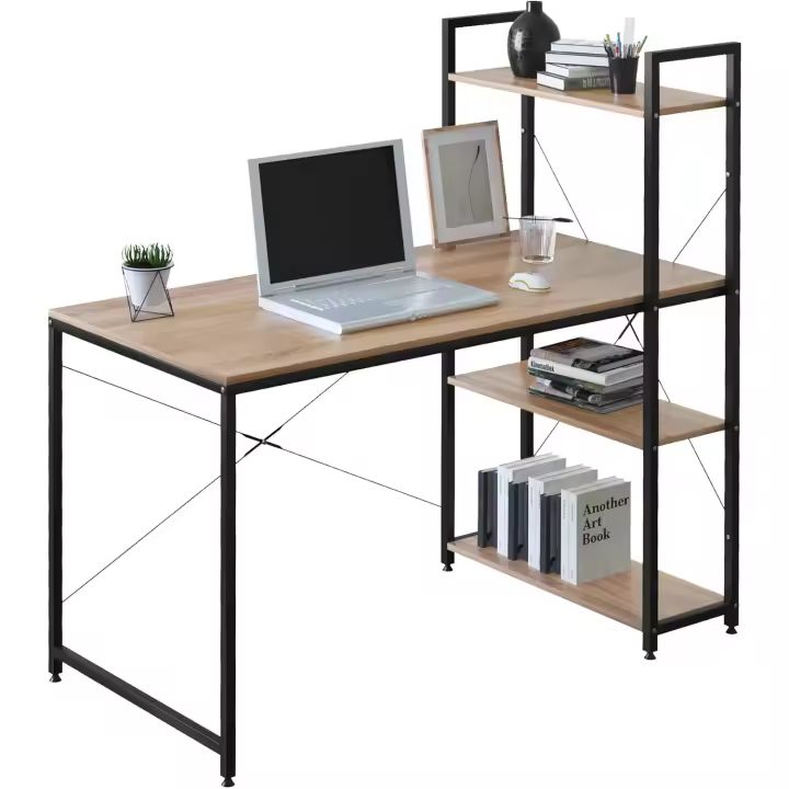 Mesa de Estudio Nórdica Moderna Estante y Mesilla de Ordenador Madera Ecológica, Robusta, Fácil de Instalar Diseño de Mesa de Trabajo en Acero y Madera - 1