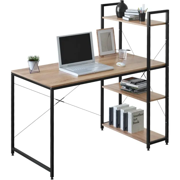 Mesa de Estudio Nórdica Moderna Estante y Mesilla de Ordenador Madera Ecológica, Robusta, Fácil de Instalar Diseño de Mesa de Trabajo en Acero y Madera - 1
