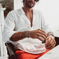 Camisa de lino de manga larga para hombre, camiseta de lino suelta, top informal, color sólido, camisa de verano regular - details 4