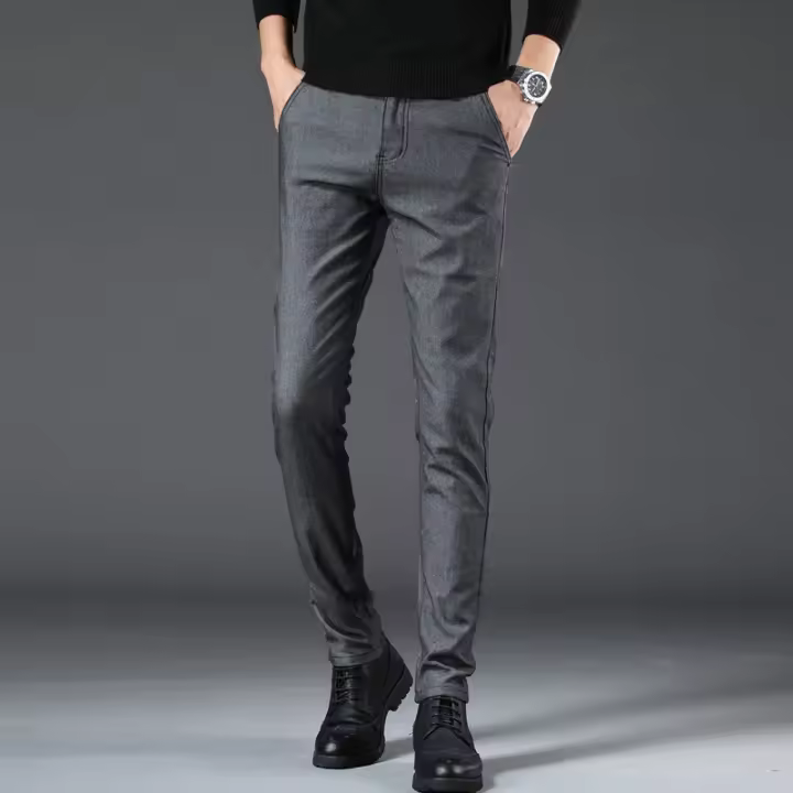 Pantalones de pierna pequeña elásticos ajustados informales informales de primavera y otoño color sólido para hombre - 1