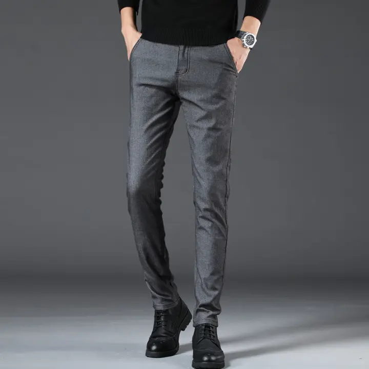Pantalones de pierna pequeña elásticos ajustados informales informales de primavera y otoño color sólido para hombre - 1