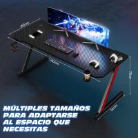 Mesa de Juegos Gamer Z Ergonómica Fibra de Carbono Negro 120 x 60 cm Ideal para Ordenador con Soporte para Auriculares - details 9