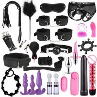 Leten Sextoy Bdsm Kit Set Vibrador Esposas Cuello Juguete Sexual Adulto Pareja Látigo Anal Buttplug para Hombres Juego Sexual Íntimo Bondage - details 1