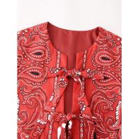 BUNO-2025 mujeres estilo nacional anacardos estampado arco atado chaleco corto chaqueta señoras Retro Casual Cardigan chaleco Top - details 3