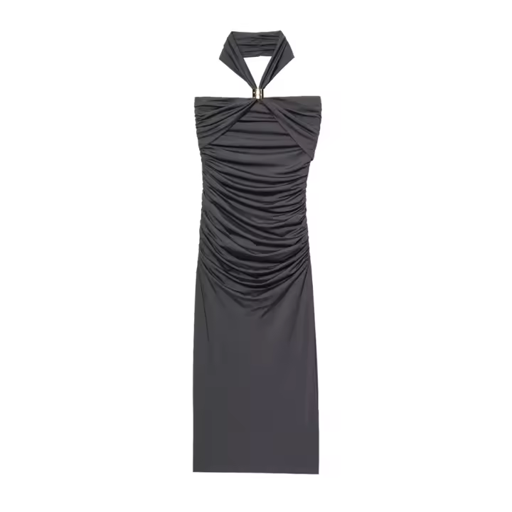Vestido largo de verano sin mangas y sin espalda con cuello halter - 1