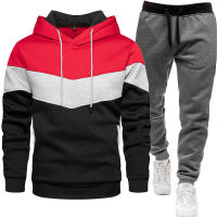 Sudadera de tres colores para hombre, traje deportivo informal de moda, Top con capucha de empalme, pantalones, traje de dos piezas, primavera y otoño - details 9