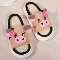 Zapatillas de mujer de lino con suela gruesa de vaca, cómodas zapatillas de algodón para el hogar, con tacón plano, antideslizantes, para interior, invierno, 2024 - details 12