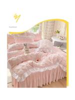 Tiendas Juego de cama Seersucker de estilo princesa para mujer, algodón, Color sólido, falda de cama con volantes, juegos de sábanas, funda de edredón King Queen - details 4