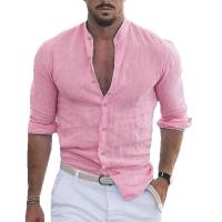 Blusa de manga larga de lino para hombre, cárdigan Hawaiano de talla grande, camiseta informal, rosa, blanco, azul, verde, naranja 3xl, 2XL - details 6