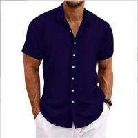 Camisa de manga corta de algodón puro de fibra de poliéster para hombre, cárdigan de playa a rayas, top de color sólido, verano - details 0