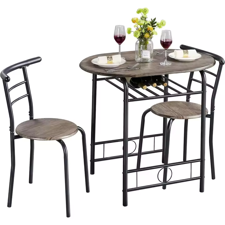 Comedor Conjuntos de Mueble de 3 Piezas con Vino Estante Madera - 1