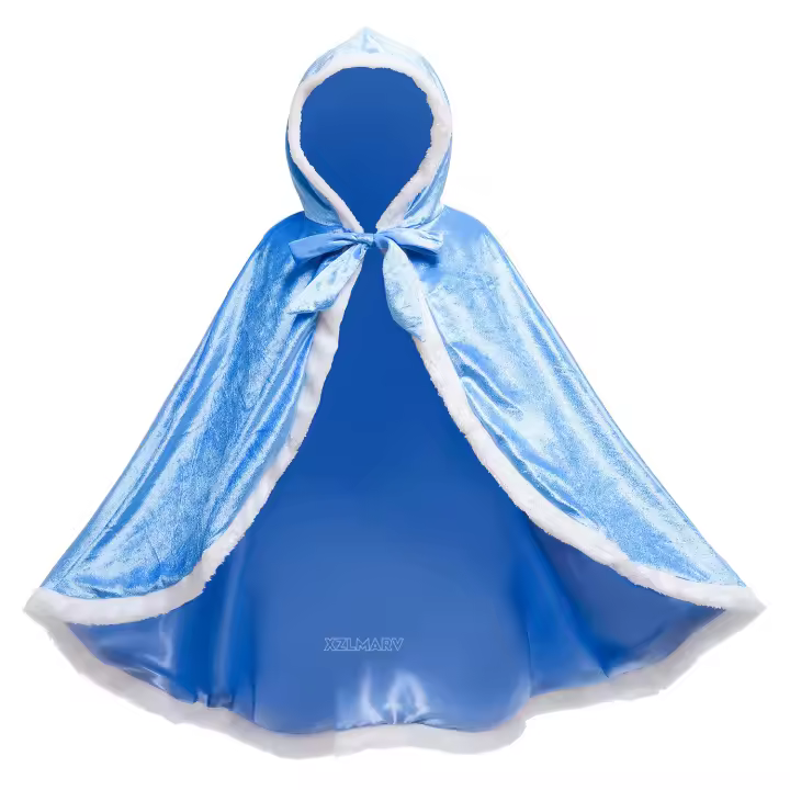 Capa de Elsa para niñas, chal de terciopelo con capucha de dibujos animados, ropa de princesa azul, invierno, 2025 - 1