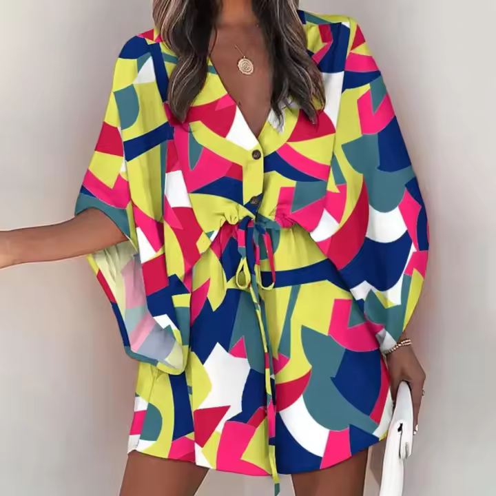 Vestido de manga corta con nudo en el cuello para mujer, vestidos de vacaciones estilo playa de verano por encima de la rodilla - 1