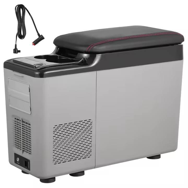 SucceBuy Refrigerador para automóvil, refrigerador portátil con reposabrazos para automóvil de 12 voltios, congelador de zona única de 15 L, -4 ℉ -68 ℉   Enfriador de compresor ajustable, 12/24 V CC y 100-240 V CA para aventuras al aire libre y acampadas - 1