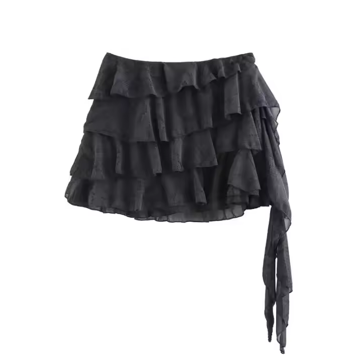 BUNO-Minifalda asimétrica para Mujer, diseño con volantes, cintura media, cremallera lateral, faldas femeninas de moda para Mujer - 1