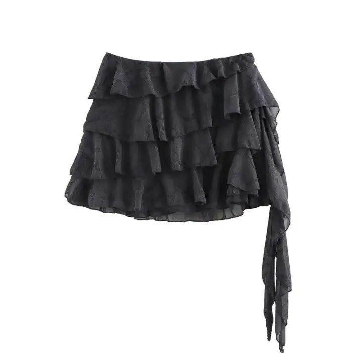 BUNO-Minifalda asimétrica para Mujer, diseño con volantes, cintura media, cremallera lateral, faldas femeninas de moda para Mujer - 1