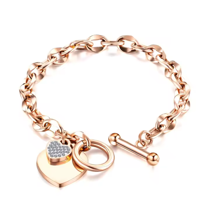 Pulsera con dije de corazón para mujer – Joyería de acero de titanio estilo INS con cierre OT – Minimalista y elegante - 1