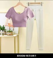 Tre de mujer, top de manga corta, camiseta de yoga, conjunto de body deportivo para correr, conjunto de gimnasio - details 11