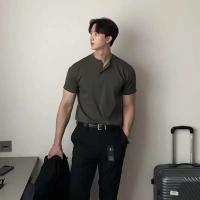 Polo de manga corta para hombre, estilo americano, retro, elástico, rasgado, musculoso, Fiers, deportivo, top casual - details 8