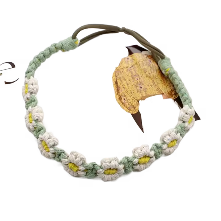 Diadema de margarita con cuerda trenzada, banda elástica para el cabello, estilo étnico, banda para el cabello de macramé, pañuelo para el cabello de mujer, bandana de ganchillo, diadema bohemia - 1