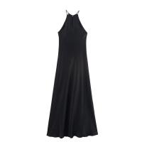 Vestido largo de noche sencillo con textura satinada PB&ZA2025, cuello halter, ajuste slim, tirantes, para verano, ropa de mujer. - details 2