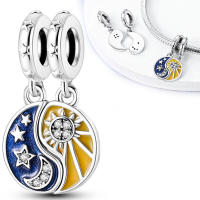 Pulsera de plata de dos tonos con colgante triple celestial de cuentas en forma de corazón para la fabricación de joyas - details 0