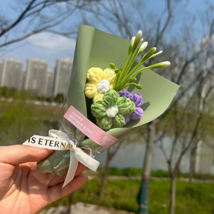 Mini ramos de flores falsas, decoración del hogar hecha a mano, flores artificiales de ganchillo, regalos para el día de la madre, ramo de flores de ganchillo - 1
