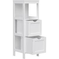 Madera Armario para baño Armario de almacenaje Botiquín Mesita de Noche Rinconera 2 Cajones Blanco - details 7