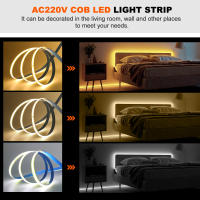 Tira de luces LED COB de 220V y 240V para interior, cinta Flexible no impermeable, superbrillante, RA90, 240LED/m, 5M, 10M/rollo, sin energía - details 7