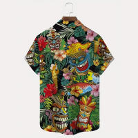 Camisa Vintage para hombre con estampado de diseño Maya, camisa hawaiana de manga corta con solapa informal para exteriores, ropa holgada de calle - details 3