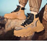 Hombres Estilo Retro Británico High-Top Primavera Transpirable Tobillo Con Cordones Trabajo De Goma Montañismo Al Aire Libre Desierto Combate Ruibarbo - details 9