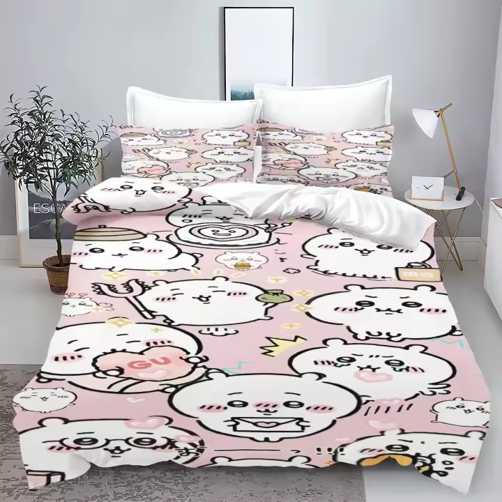 Conjunto de Cama para Niños Kawaii Juego de Almohadas de Tres Piezas Ajuste Universal para Niños y Adultos Conjunto de Dormitorio Twin - 1
