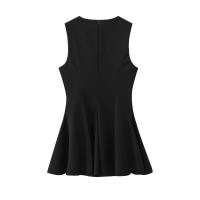 BUNO-Vestidos de fiesta de noche elegantes de primavera para mujer, dobladillo ancho ondulado, lazo decorado, liso, sin mangas, cuello redondo, vestidos de moda - details 3
