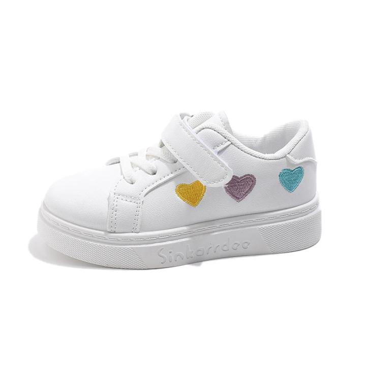 Zapatos informales para niños pequeños, niños y niñas, zapatillas de Skate blancas Unisex, nubes de dibujos animados, corazón, amor, bordado, dulce y suave
