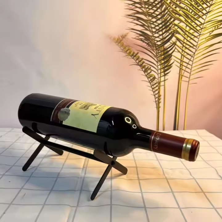 Soporte de exhibición de vino de Metal, estante de vino de desmontaje creativo, una botella de estilo único negro - 1